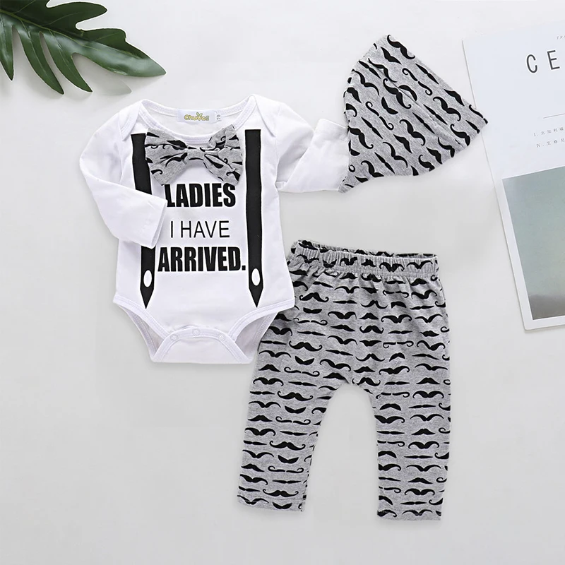 baby boy clothes 2019 Spring and Autumn Boy Baby Long Sleeve Cartoon Set Cotton Casual Small Bow Tie Pants Hat |