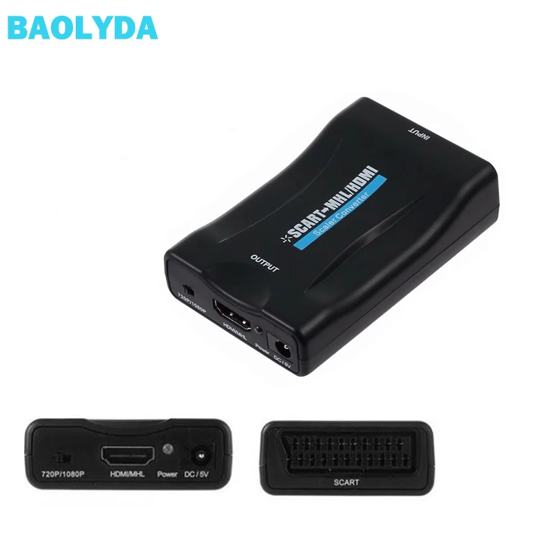 Baolyda SCART to HDMI Converter 1080p Audio Video Adapter with Power Supply for HDTV DVD Set