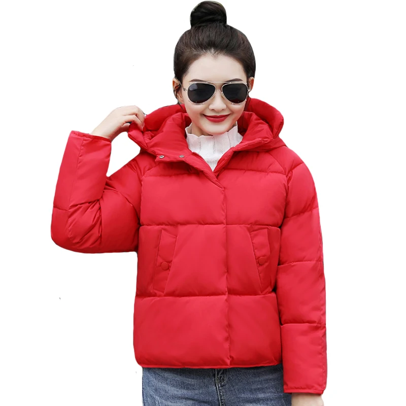 

Hot Sale 2019 Winter Jacket Women Breasted Buttons Hooded Cotton Padded Female Coat Outwear Short Parka Casaco Feminino