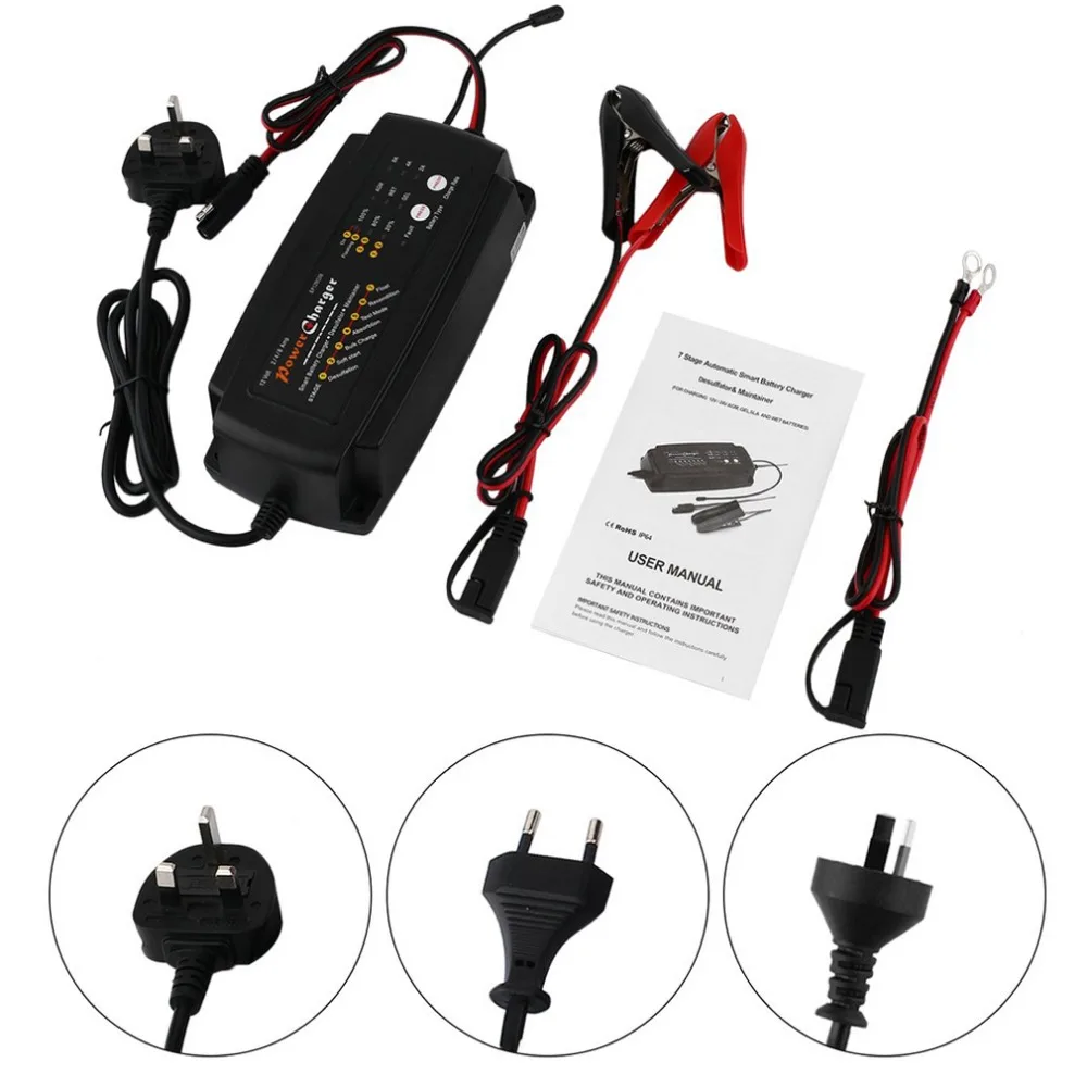 

7 Stage 12V Lead Acid Intelligent Automatic Smart Battery Charger EU/US/AU Plug Desulfactor Maintainer AGM GEL SLA Battery