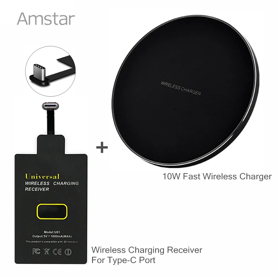 

Amstar 10W Qi Wireless Charger Fast Wireless Charging for Samsung S8 Noie8 + Qi Wireless Charger Receive for Type-C Port Xiaomi