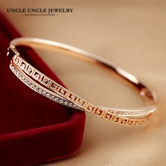 

Rose Gold Color Austrian Rhinestones Double-Deck Cross Retro Rome Style Pave G Woman Bangle Bracelet Wholesale Fashion Gift