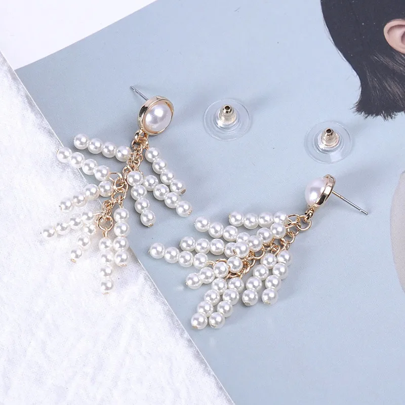 Korean Style Fashion Women Handmade Simulated Pearls Tassel Earrings