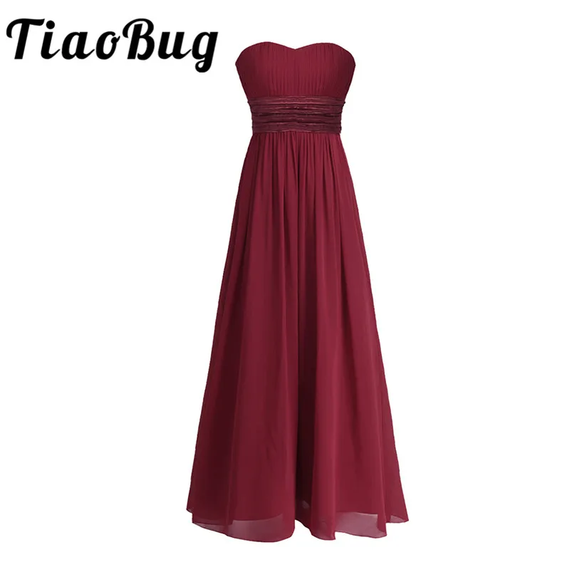 

TiaoBug Women Adults Strapless Chiffon Bridesmaid Dress Long Tulle Maxi Floor Length Dresses Prom Gown Princess Summer Dresses