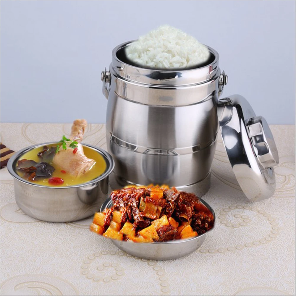 

Soup Food Non-toxic Vacuum Insulated Smooth Stainless Steel Silver Lunch Box Double-deck Portable Multi-layer Work Lightweight