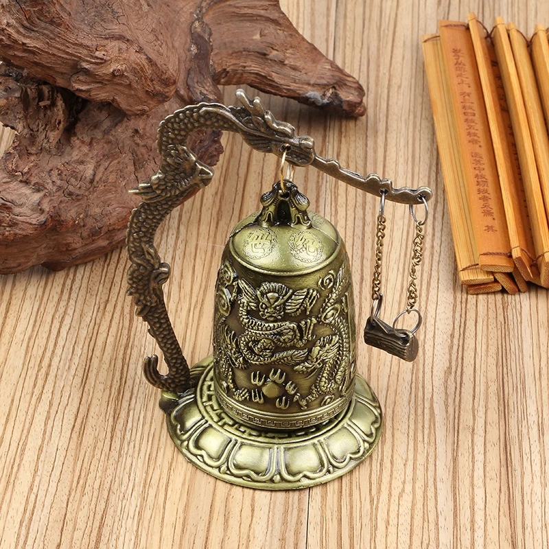 Bronze Lock Dragon Carved Buddhist Bell Good Luck Bell for Meditation Altar US