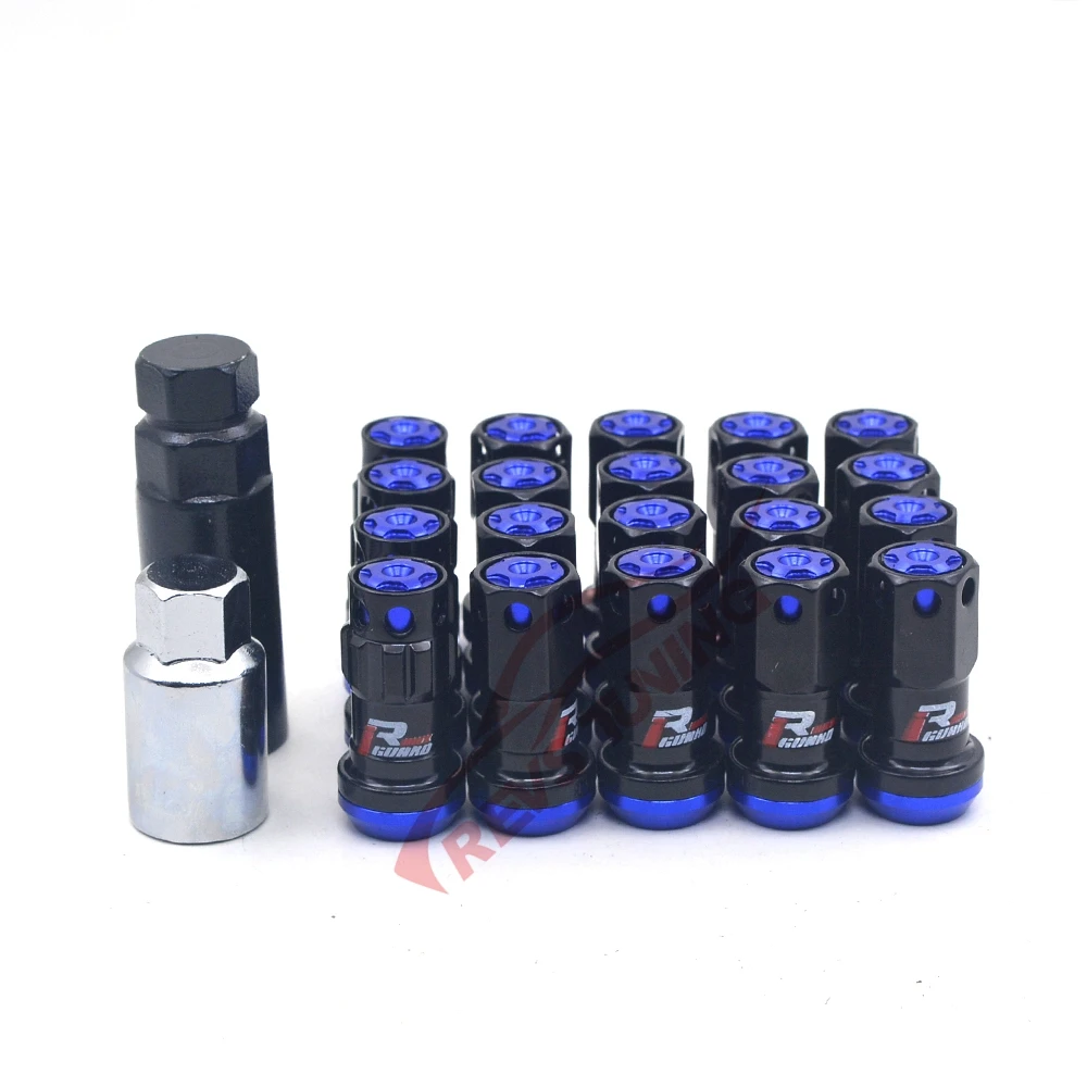 20pcs 44mm M12 1.5 1.25 Blue Cap Anti Theft Steel Maxguard Car Tuning Auto Racing Wheel Lug Nuts Lock Locking Nuts