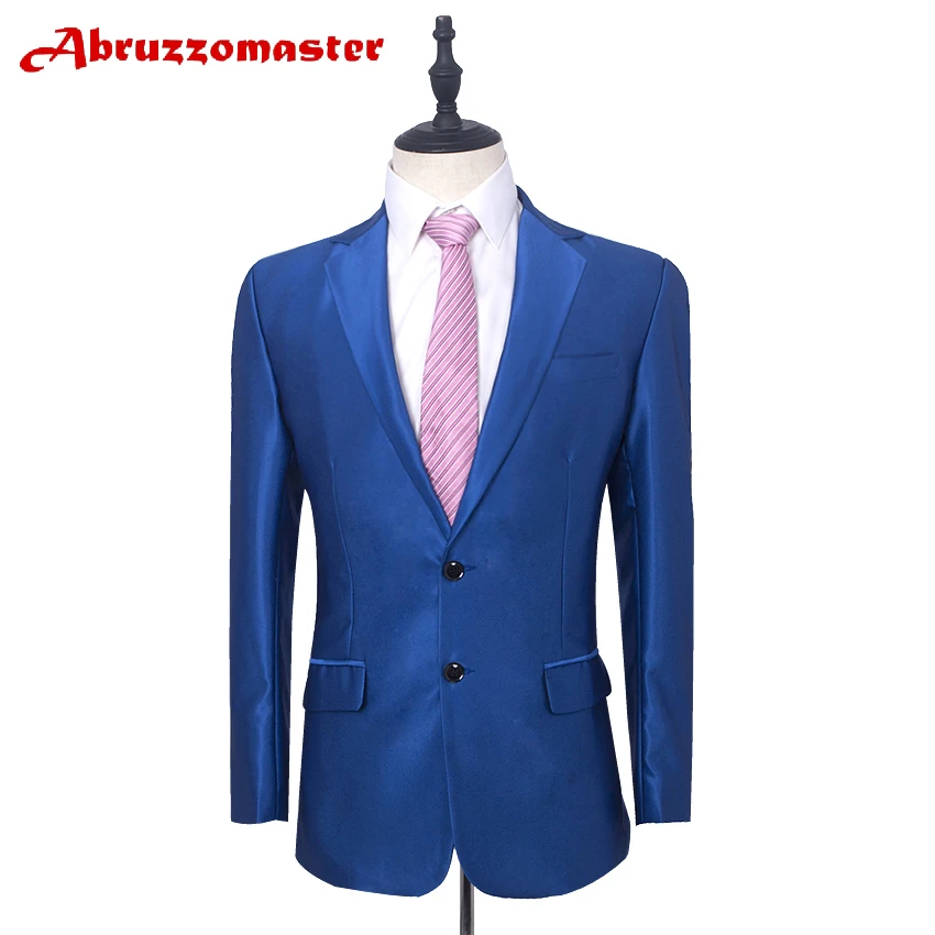 

Abruzzomaster Shiny Man Suits Blue Wedding Suit High Quality Performance Suits 2 pieces Stain Groom Tuxedos Tailor Suit