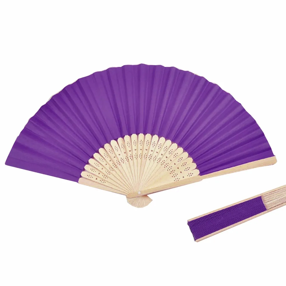 10x Pcs Purple Hand Held Fan Folding Bamboo Paper Wooden Wedding Events Decor