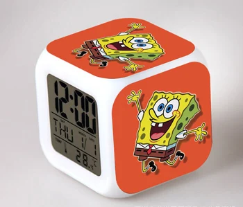 SpongeBob светодиодный Будильник 7 цветов светящийся большой экран цифровой детский будильник подарок на день рождения многофункциональные сенсорные часы - Цвет: Коричневый