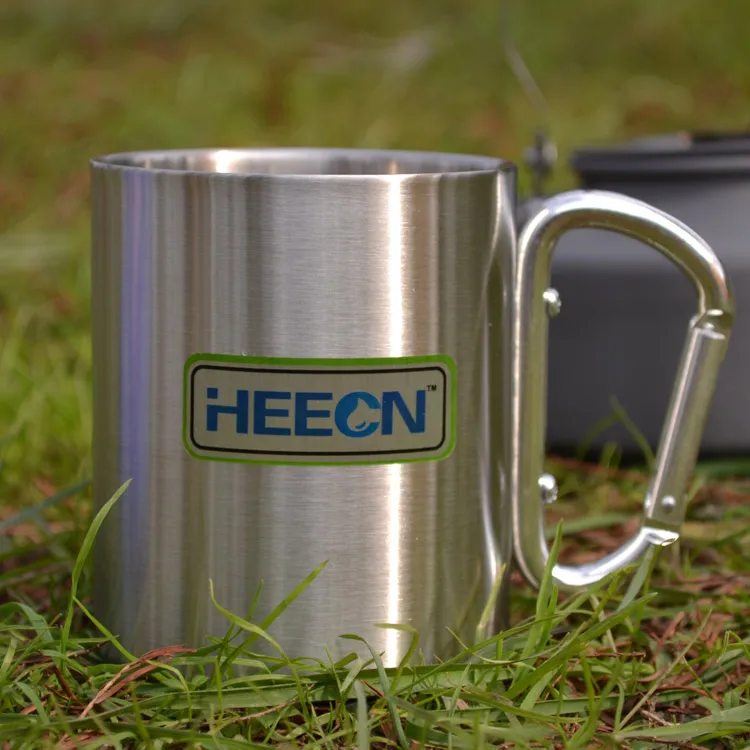 

free shiping Heecn outdoor stainless steel cup hiking buckle cup 300ml, camping mug