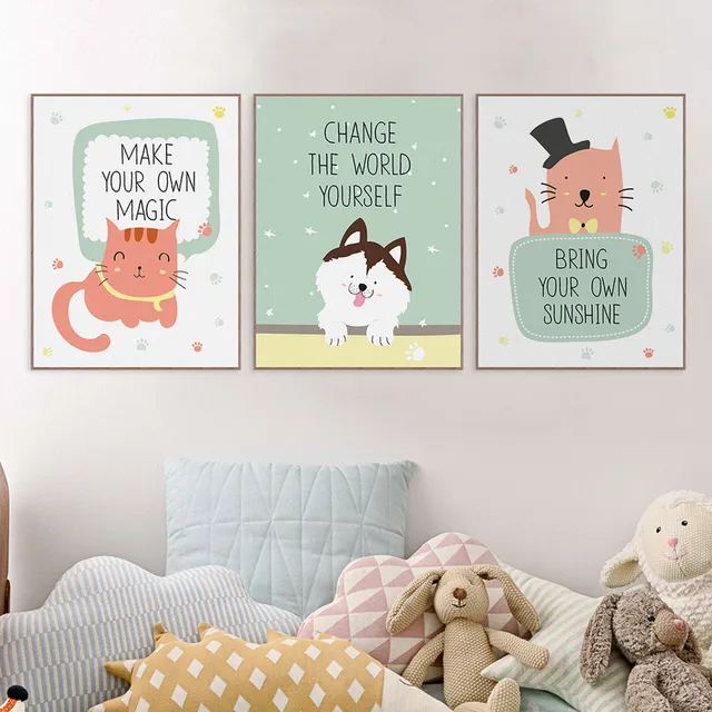kawaii animals pet cat lion quotes canvas art print poster nursery
