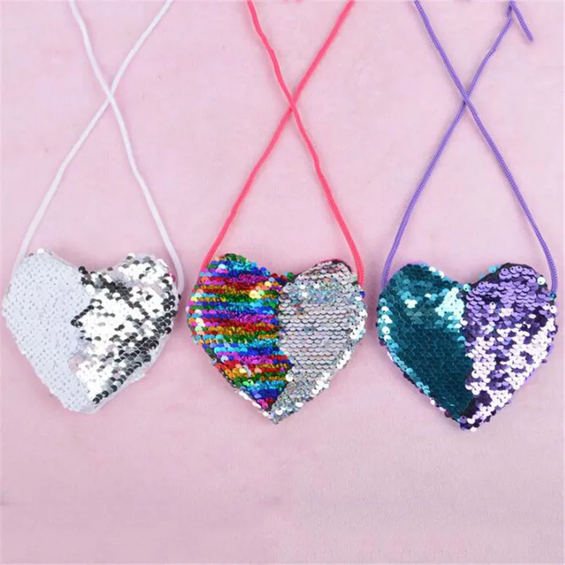 

Newest Mini Messenger Bag Fashion Cute Sequins Loving Heart Kids Shoulder Coin Bag Girls Small Coin Purse Children Handbags