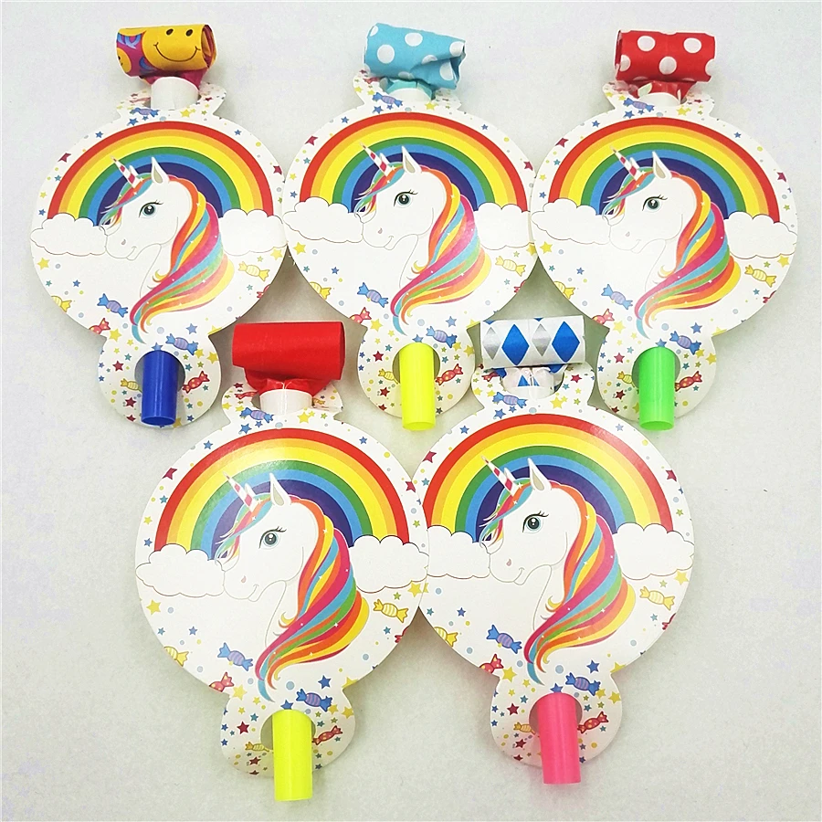 

6pcs/set Unicorn Party Supplies Blowots Whistles Trumpet Horns Kids Birthday Party Decoration Baby Shower Unicorn Party Favors