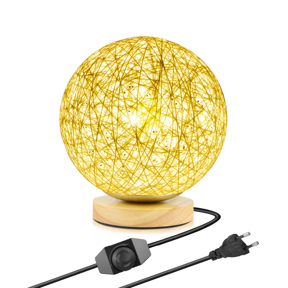 

220V Dimmable Twine Rattan Bedside Bedroom table lamp night light holiday Decoration Creative gift with dimmer EU Plug 15cm 20cm