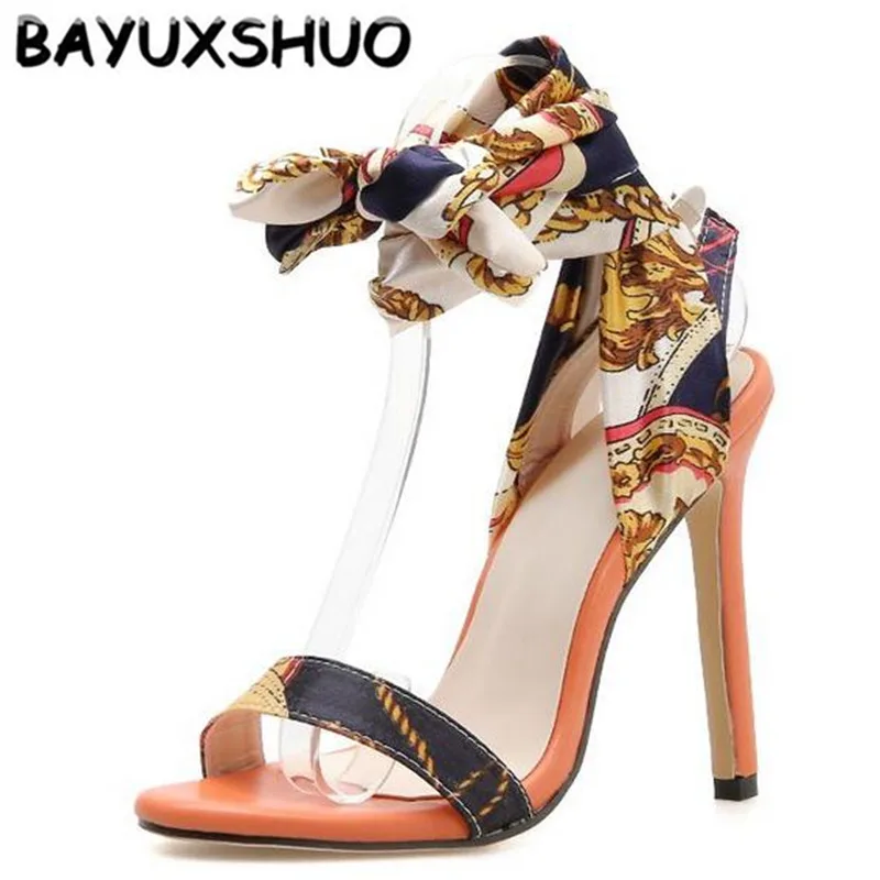 

BAYUXSHUO New Summer Pattern Ladies High Heel Sandals Open Toe Stiletto Heels Cross Strap Casual Sandals Roman Style Party Shoes
