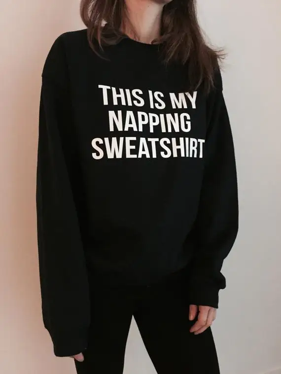 Skuggnas This is My Napping Sweatshirt Black Crewneck for Women Girls Jumper Funny Saying Fashion Lazy Tops Unisex Casual Jumper