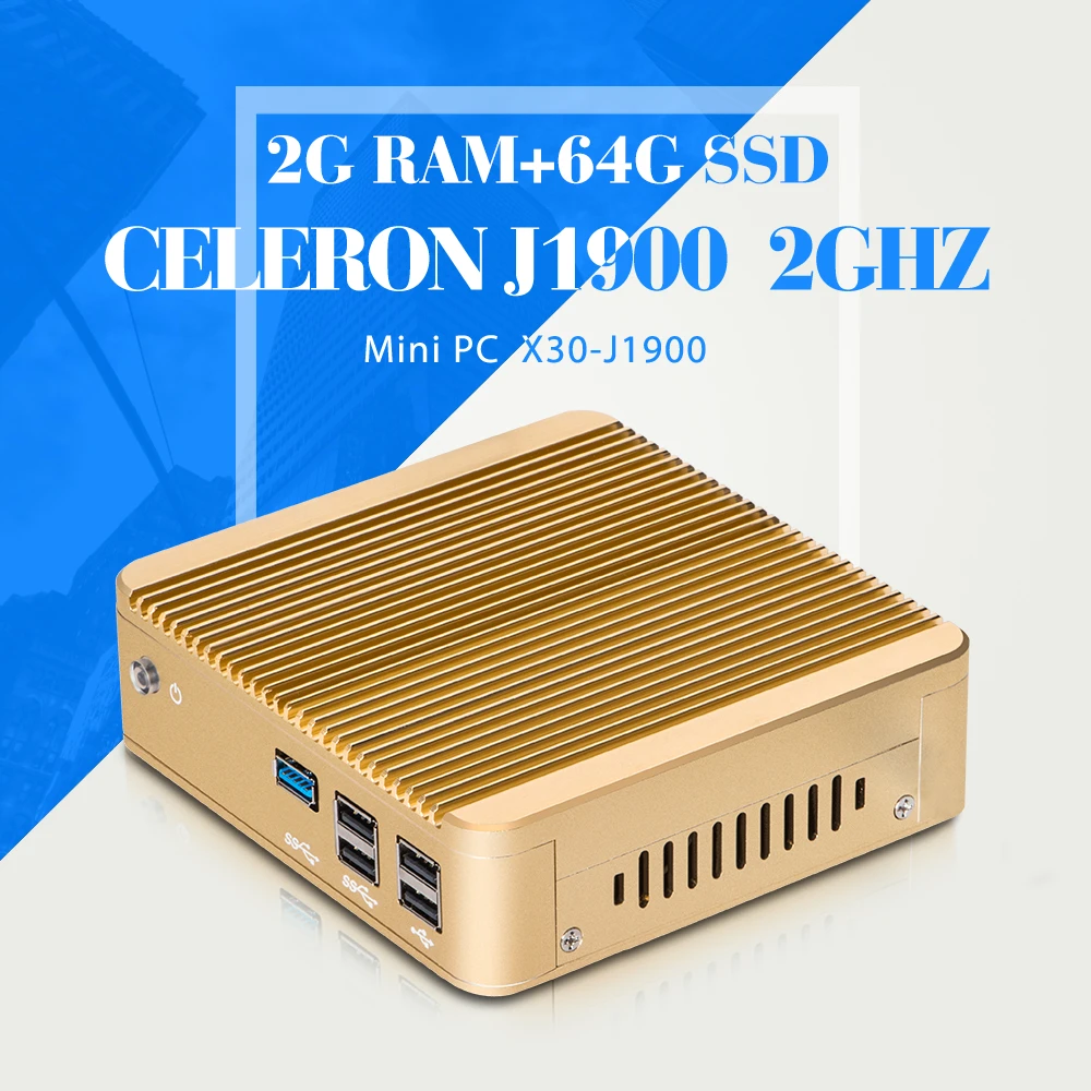 Fanless Embedded Industrial Mini PC Sd Omega Celeron J1900/N2930/N2940 Mini Computer Case DDR3 2G RAM 64G SSD With Wifi Computer