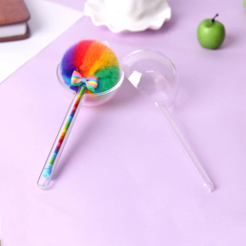 

1pc Colorful Gel Pens with Fluffy Ball Kawaii Stationery Kids Praize Gifts School Black Ink Pens Office Writing Supplies
