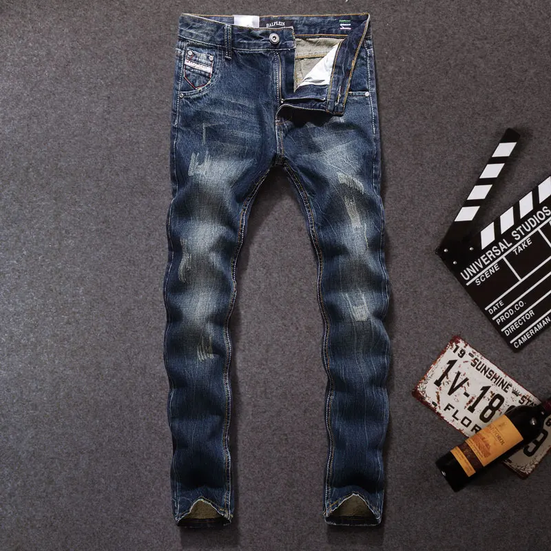 Fashion Classcical Men Jeans Dark Blue Color Straight Fit Cotton Denim Pants hombre Size 29-40 Italian Style Vintage Jeans Men