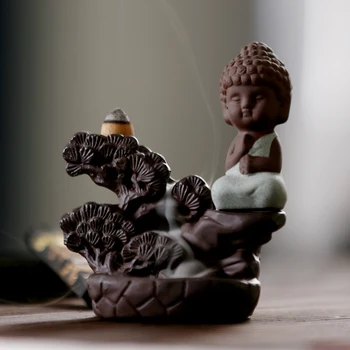 

Creative Purple Clay Lovely Monk Backflow Incense Burner Office Desktop Ceramic Mini Decoration Decor Crafts for Birthday Gifts