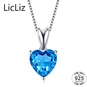 

LicLiz 925 Silver Heart Necklace Blue CZ Pendant Necklace Women Box Chain Necklace Infinity Hollow Charm Collar Necklace LN0241