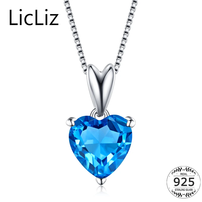 Ожерелье LicLiz из серебра 925 пробы в форме сердца ожерелье с кулоном синего