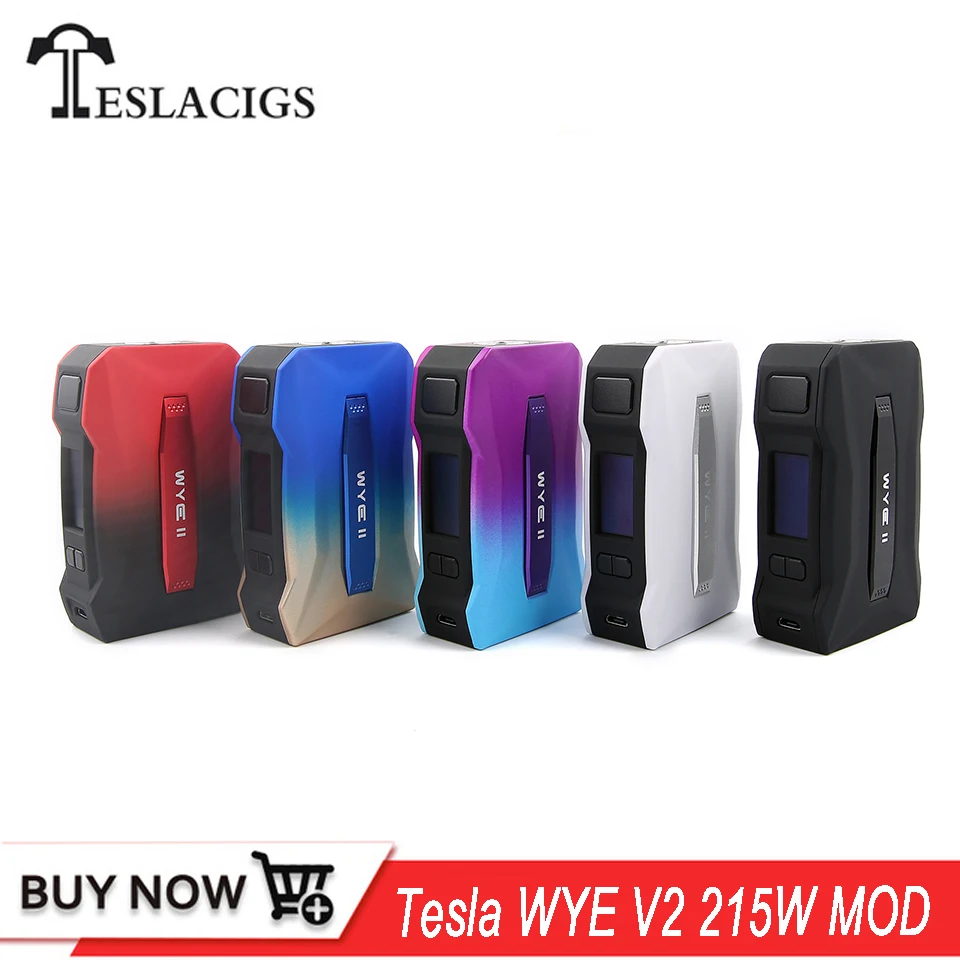 

Original Tesla WYE II 215W TC Box MOD 0.96 Inch Colorful Screen Dual 18650 Battery 510 Thread Teslacigs WYE V2 Punk Vape Mod Box
