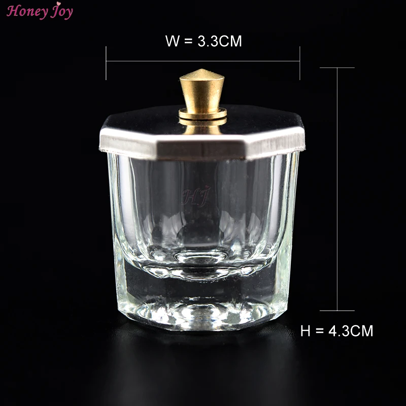 Acrylic Liquid Glass Cup + Anti-volatilization Metal Octagon Cap Acrylic Powder Crystal Glass Cup Lid Bowl for Acrylic Nail Art
