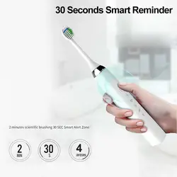 Sonic Электрический Зубная щётка IPX7 Водонепроницаемый смарт-напоминание Кисть USB зарядки взрослые зубные щетки с 2 насадки