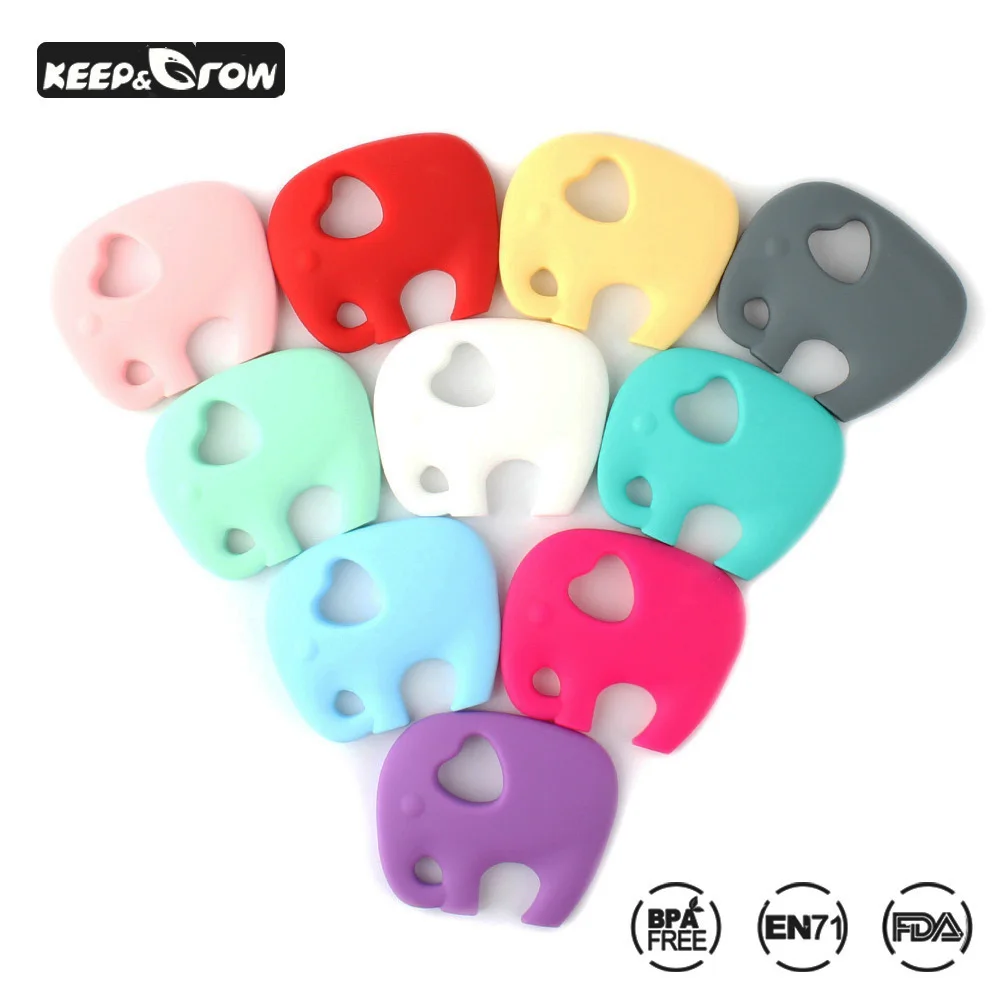 

10Pcs 10Color Elephant Baby Teethers Fashion Cute Food Grade Silicone Teether Baby Animal Teething Toy Necklace Pacifier Pendant