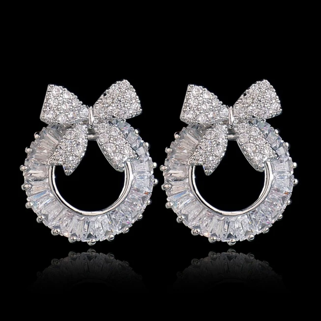 

Korean bow temperament zircon earrings, personalized simple female earrings hypoallergenic earrings
