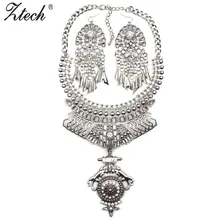 Mujeres Flores Borla Collar Con Pendientes Vintage Rhinestone Hecho A Mano Con Incrustaciones de Rose Encanto Declaración de Collares y Colgantes