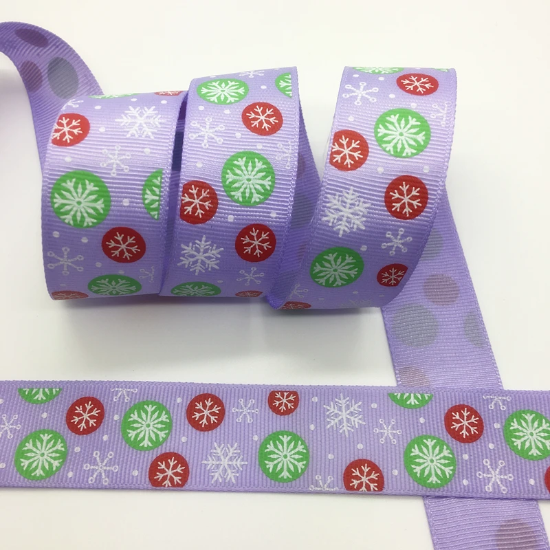 5 ярдов 1 дюйм 25 мм в ширину Снежинка печатная корсажная лента бант для волос/Рождество/свадьба DIY Швейное Ремесло - Цвет: Purple