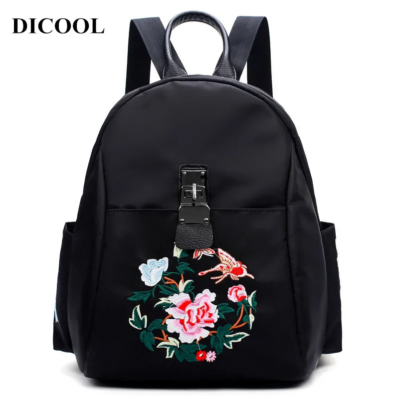 

DICOOL 2018 New Handmade Embroidery Lady Backpack Fashion Design Women One Shoulder Bag Retro Female Bag High Quality