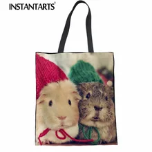 INSTANTARTS хлопчатобумажная сумка для магазина для женщин Женская сумка 3D Милый Рождественский принт с животными хомяк женская сумка для Складывания Белья Canavs