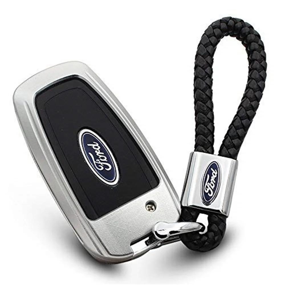 

Genuine Leather Car Logo Keychain Ford Key Chain Key Ring Metal Alloy BV Calf Style Leather Gift Decoration Accessories