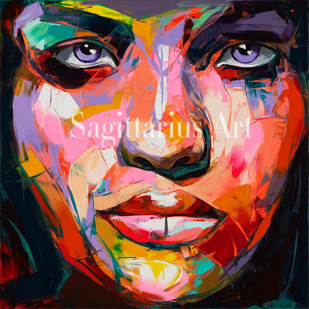 

Hand Painted Palette knife Face high quality Living Room Oil Painting Canvens by Francoise Nielly Home Decoration Multicolor Art