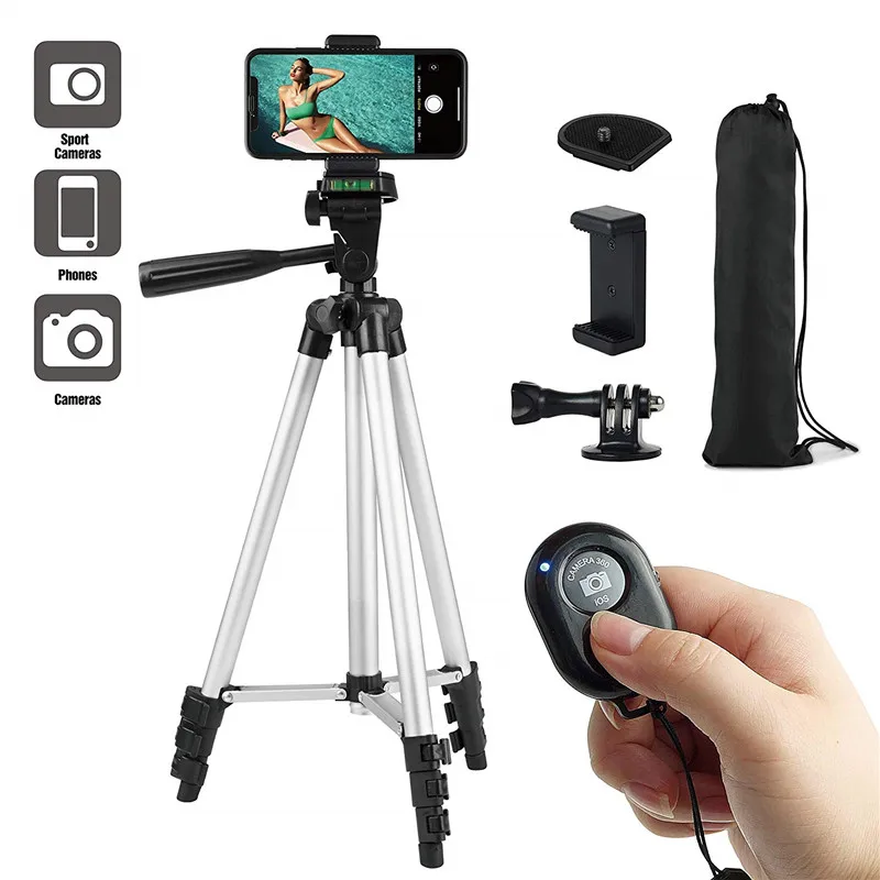

Tripod Stand 42 Inch Aluminum Lightweight Mount for IPhone Gopro 7 6 Sport Camera Smartphone Wireless Bluetooth Remote Control