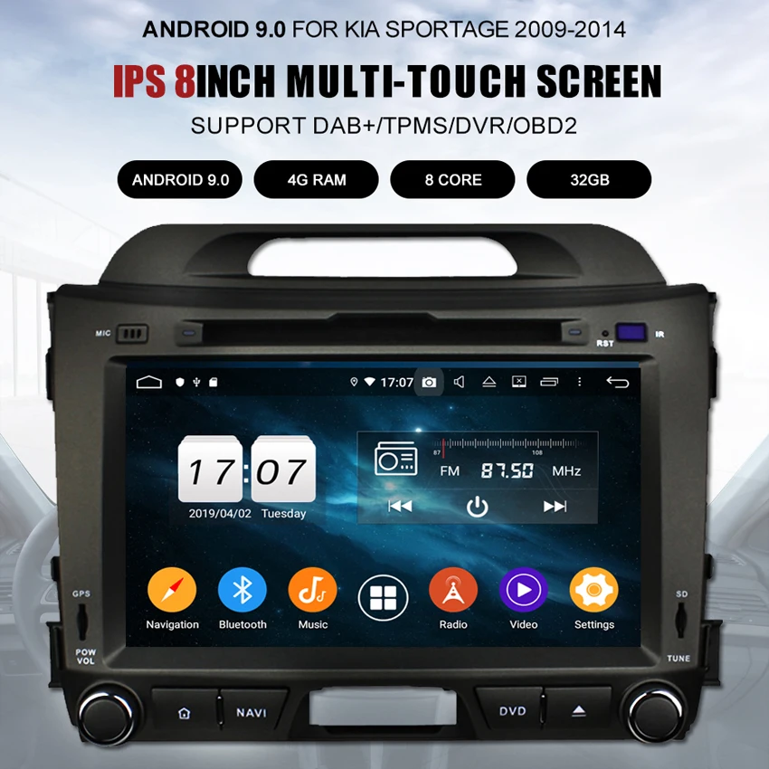 Excellent KANOR Android 9.0 Octa Core 4+32G 2din Car Radio For KIA Sportage 2011 2012 2013 2014 2015 8" IPS Screen Radio Cassette Recorder 2