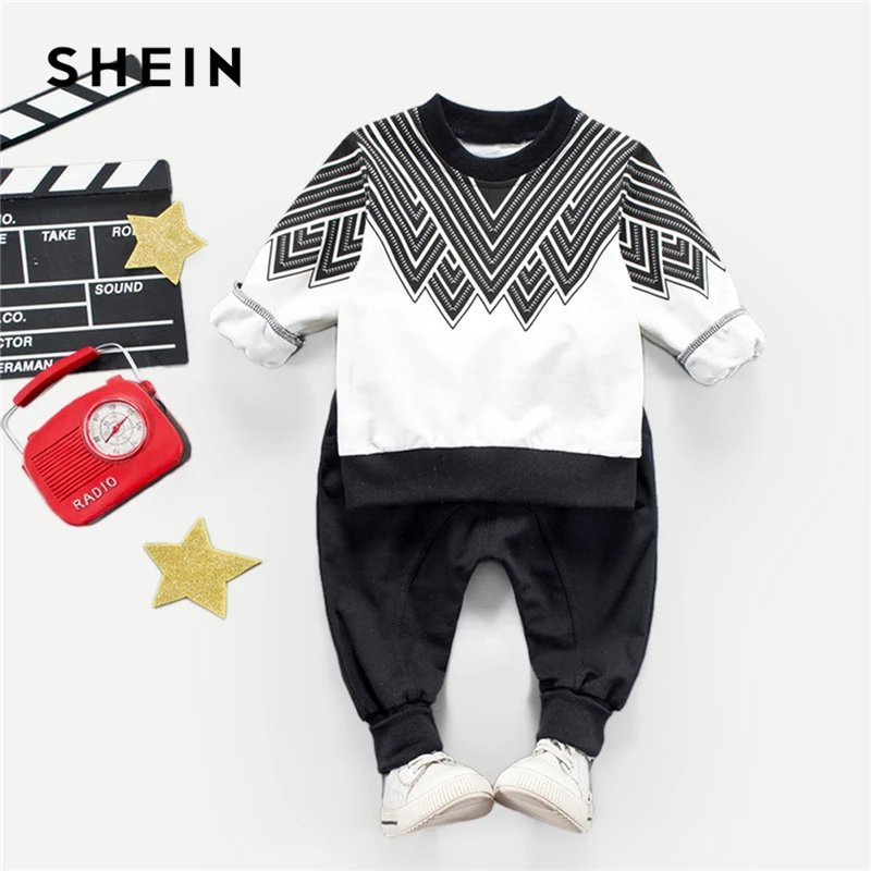 SHEIN Kiddie Toddler Boys Geometric Print Top With Pants Two Piece Set 2019 Spring Long Sleeve Casual Children Boys Clothes Set SHEIN Kiddie Toddler Boys Geometric Print Top With Pants Two Piece Set 2019 Spring Long Sleeve Casual Children Boys Clothes Set