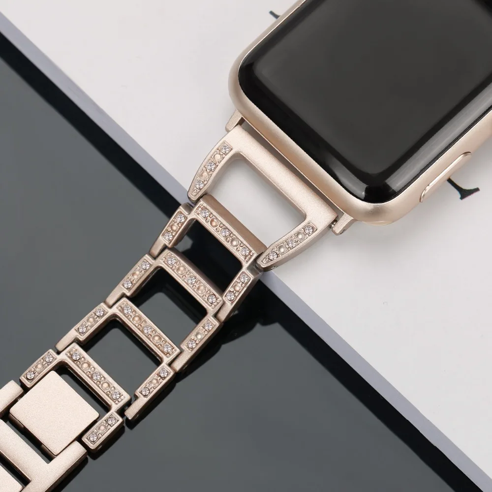 Металлический ремешок из нержавеющей стали для Apple Watch, бриллиантовые Стразы, сменный ремешок для Apple Watch LM82004