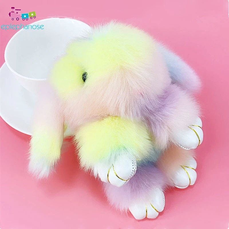 Цветной Радужный Kawaii плюшевый кролик брелок кукла пушистый искусственный мех