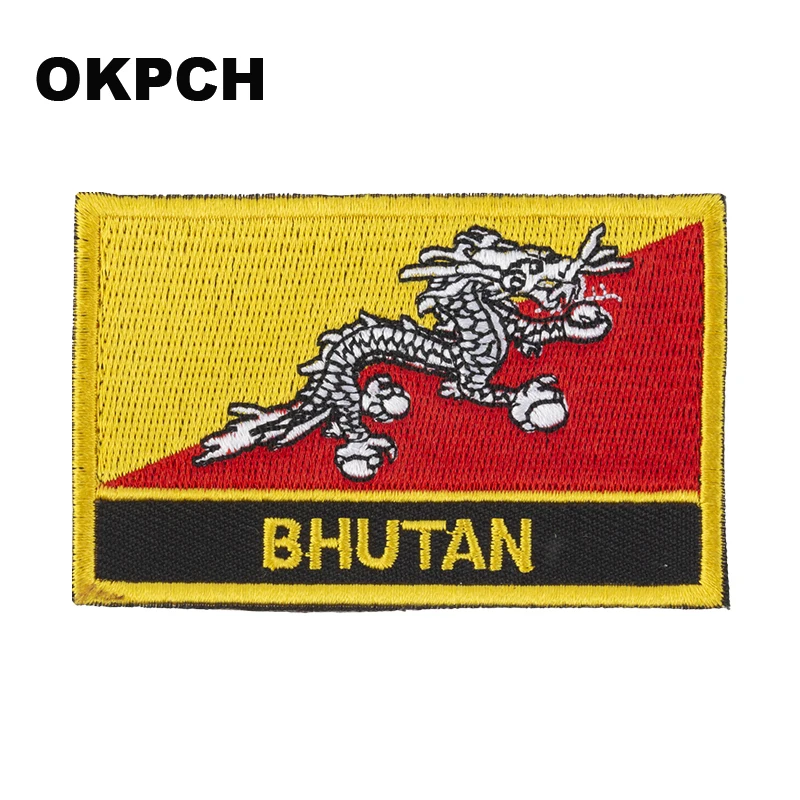 

Bhutan Rectangular Shape Flag patches embroidered flag patches national flag patches for clothing PT0043-R