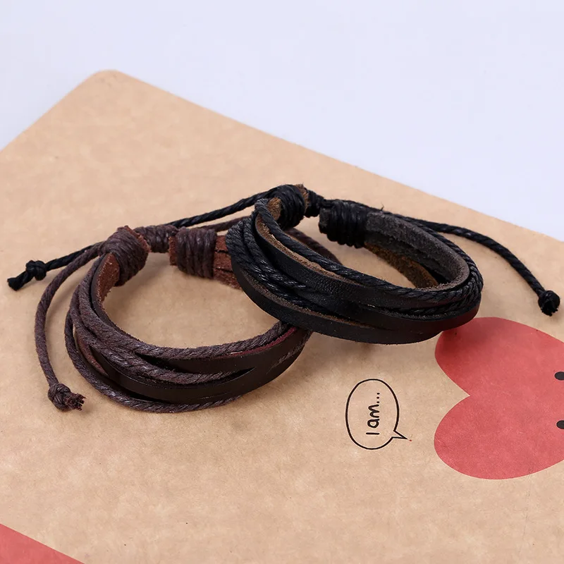

Fashion Simple Men Women Male Leather Bracelets Multilayers Black Brown Leather Ropes Wrap Bracelets Pulseras Jewelry