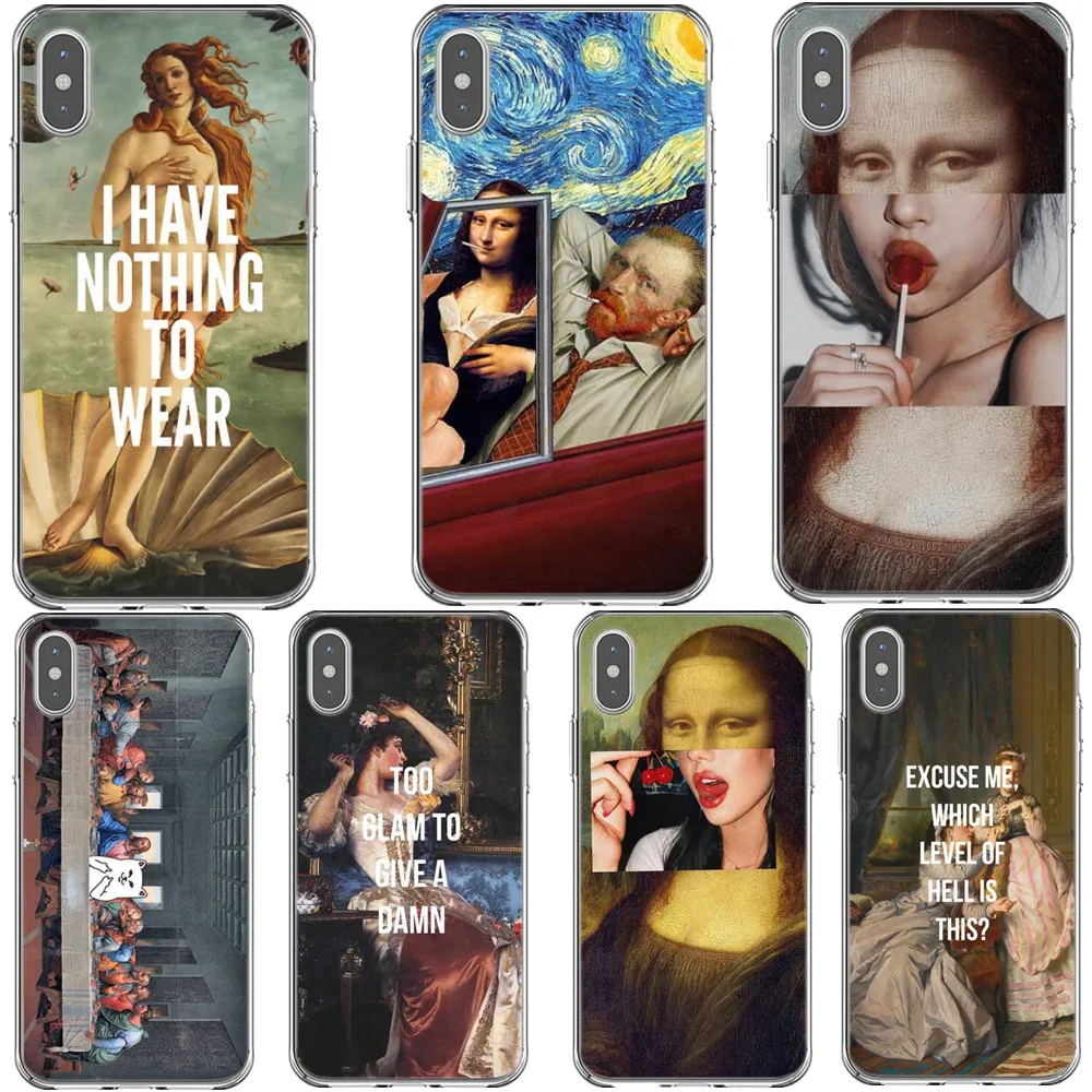 

Mona Lisa funny Spoof Art Cases For iPhone X XR XS MAX Van gogh Starry Hard Phone Cover For iPhone 5 5S SE 6 6S Plus 7 8 Plus