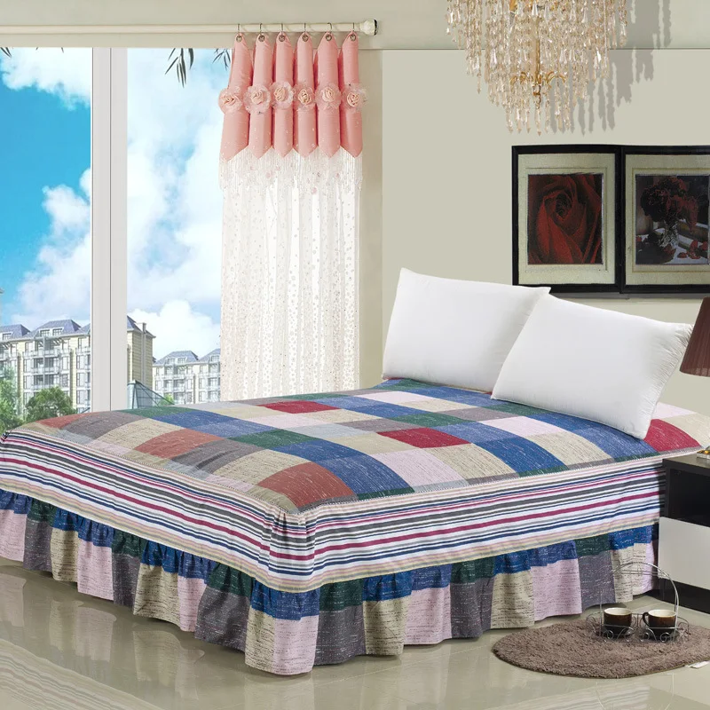 1pc New Cotton Bespread Fashion Soft Comfortable Bed Skirt Non-slip Queen King Size Fitted Bed Sheet - Цвет: bedspread-19