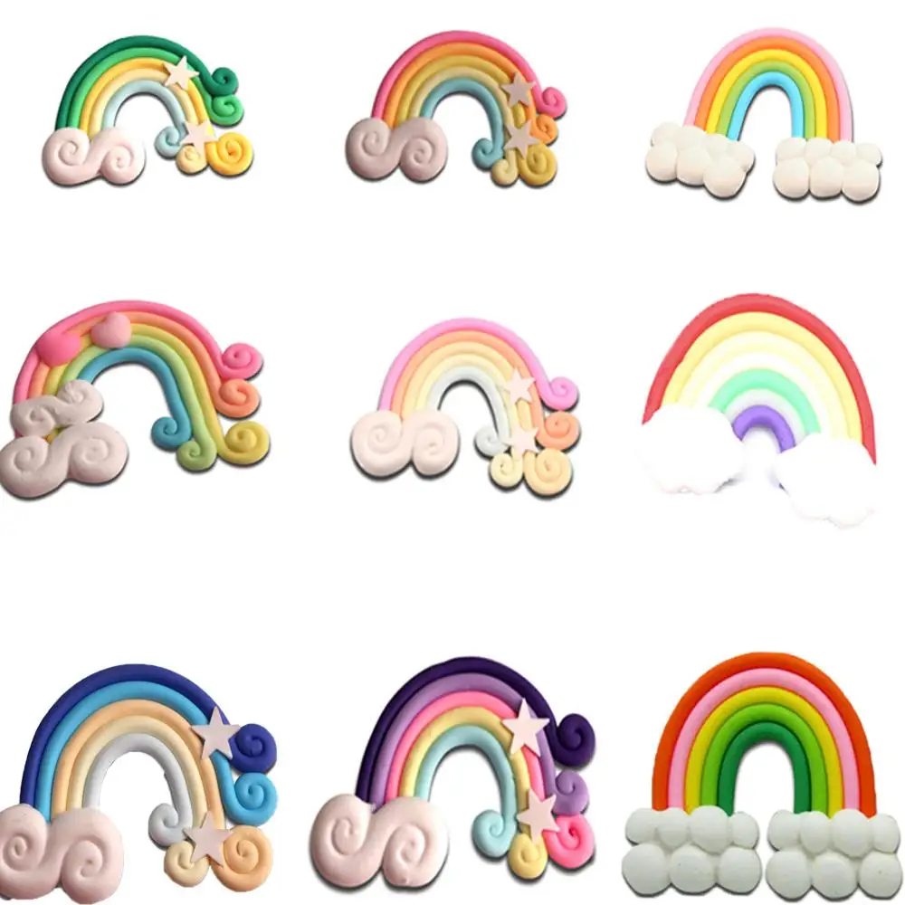 

12-5pcs Polymer Clay Rainbow Craft Cabochons Flatback Scrapbooking Embellishment Figurines&Miniatures For Home Decor Accessories