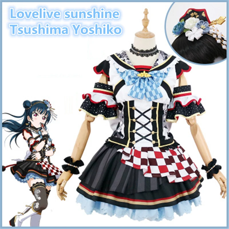 Aqours! Lovelive sunshine lunar January новогодний фестиваль Tsushima Yoshiko rolecos карнавальный костюм женский топ/юбка вечерние костюмы