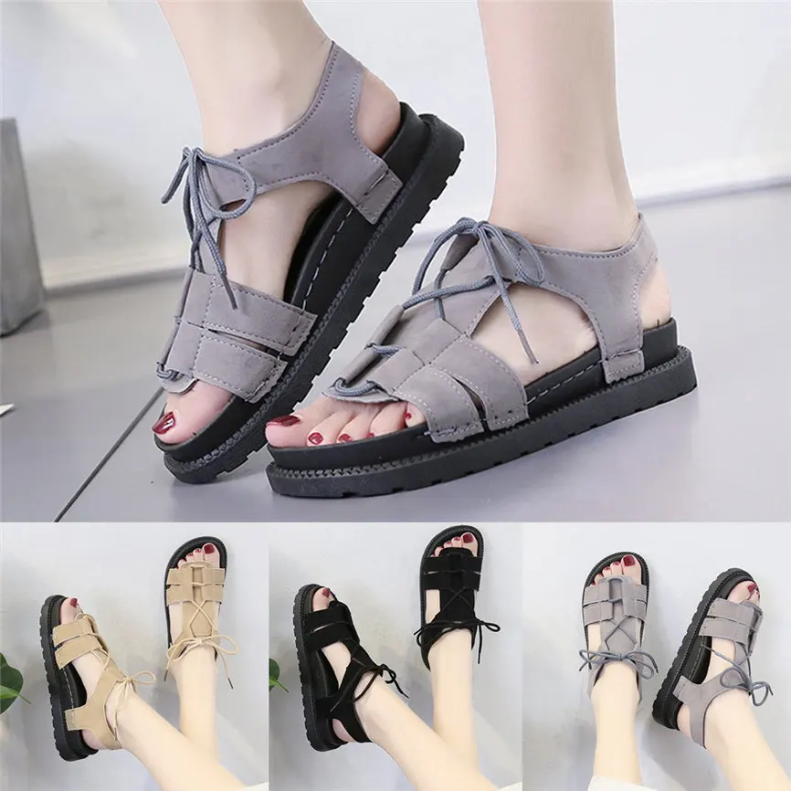 

SAGACE Women's Sandals Fashion Women's Flat Sandals Thick-Bottomed Beach Shoes Summer Lace-Up Open-Toe Sandals A#9